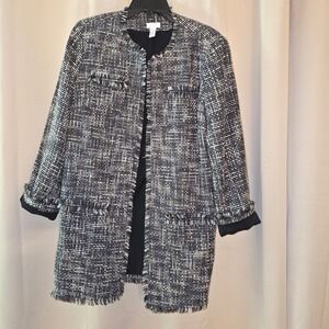 Chico's‎ Womens Tweed Fringed Jacket Career Office Blazer Size 1 misses 8  EUC